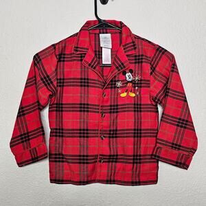 Disney Christmas red and black plaid mickey pajama top Kids size 4 pj shirt